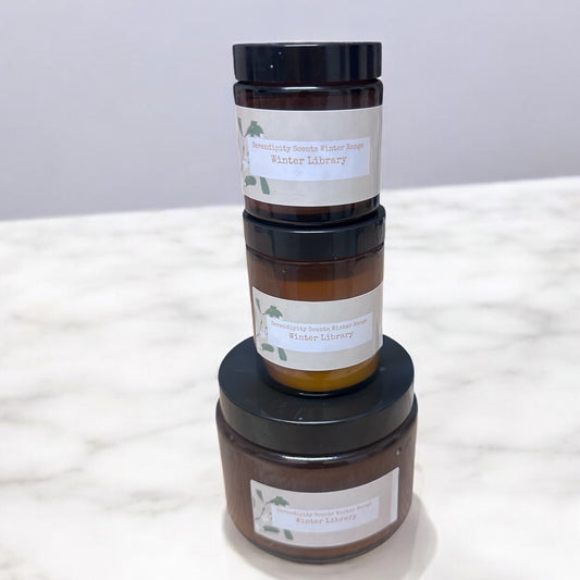 Amber Candles with Black Lid. Small 120g, Medium 175g, Large 500g
